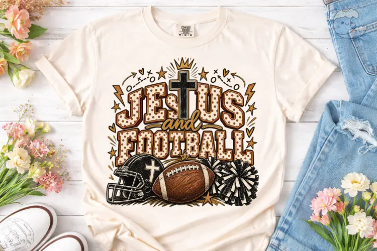 Jesus and Football PNG Sublimation Tee