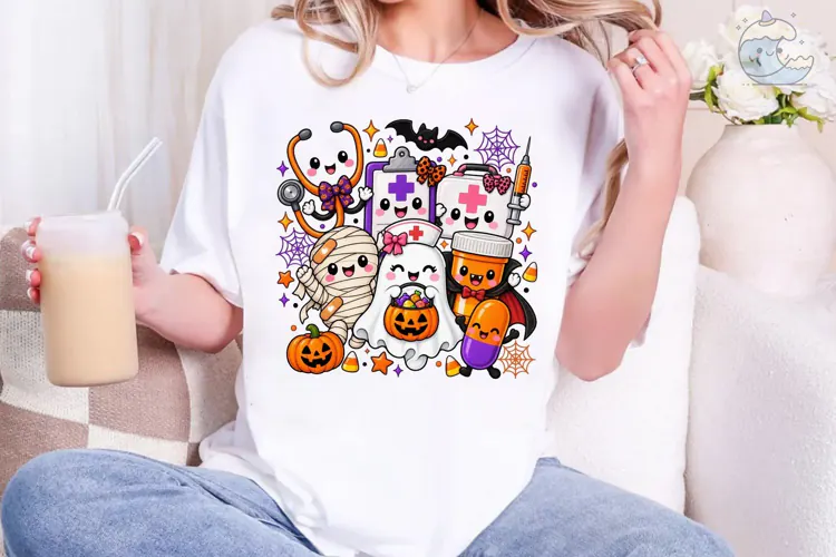 Halloween Nurse Kawaii PNG Shirt Design
