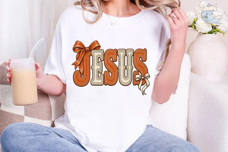 Jesus Retro Bow PNG Shirt Design