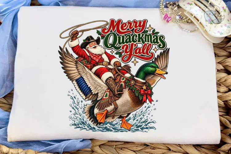 Merry Quackmas Yall Santa Duck PNG Tee