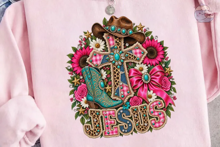 Jesus Cross Cowgirl Floral PNG Sublimati