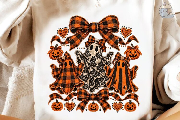 Halloween Ghost Bow Plaid PNG Shirt example image 1