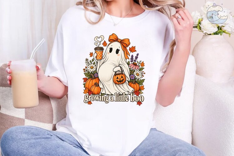 Growing a Little Boo Ghost PNG Shirt example image 1