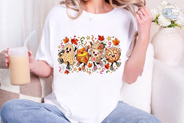 Fall Halloween Cute Characters PNG Tee example image 1