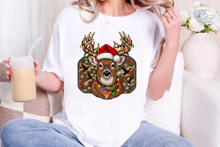 Christmas Deer Santa Hat PNG Sublimation