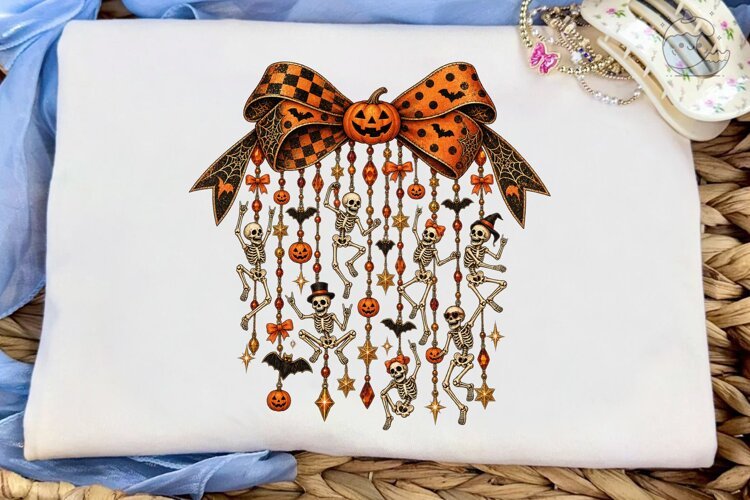 Halloween Skeleton Bow PNG Shirt Design example image 1