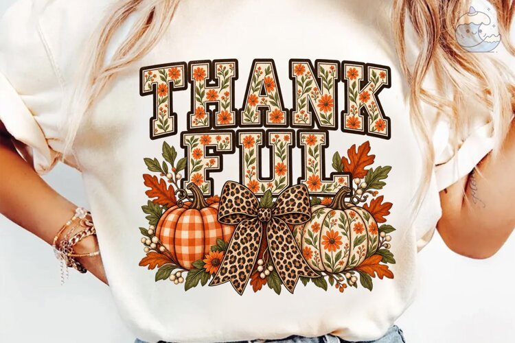 Thank Full Pumpkin Fall PNG Shirt Design example image 1