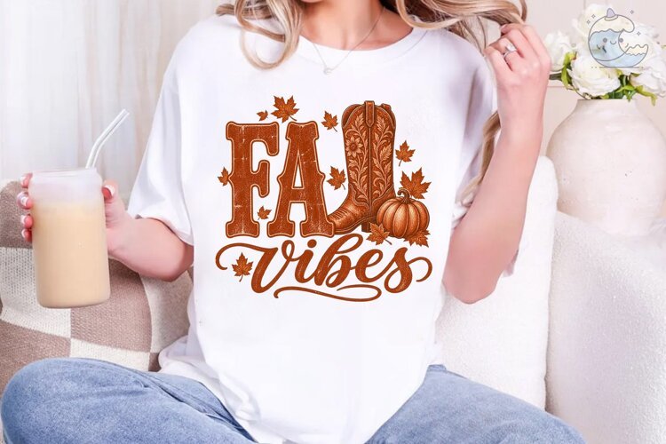 Fall Vibes Pumpkin Boot PNG Shirt Design example image 1