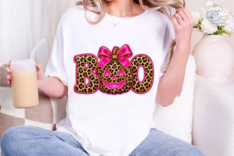 Boo Leopard Pumpkin PNG Sublimation Desi example image 1
