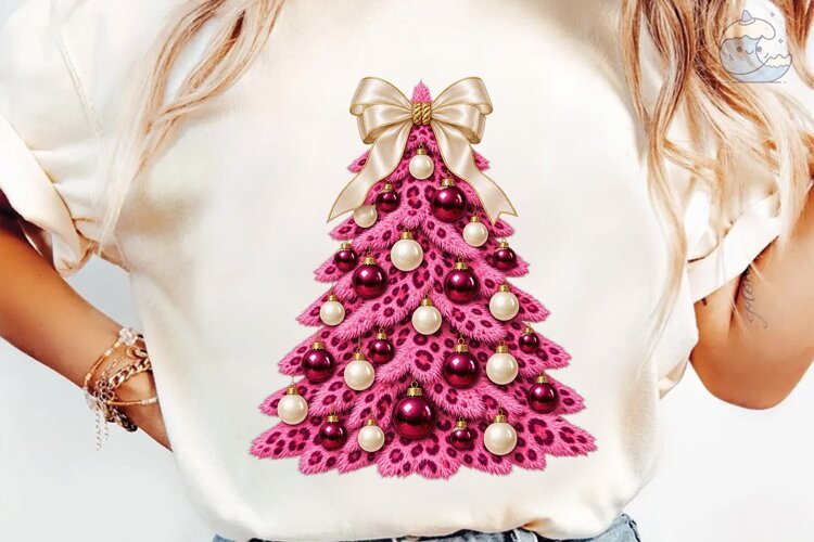 Pink Leopard Christmas Tree PNG Sublimat example image 1