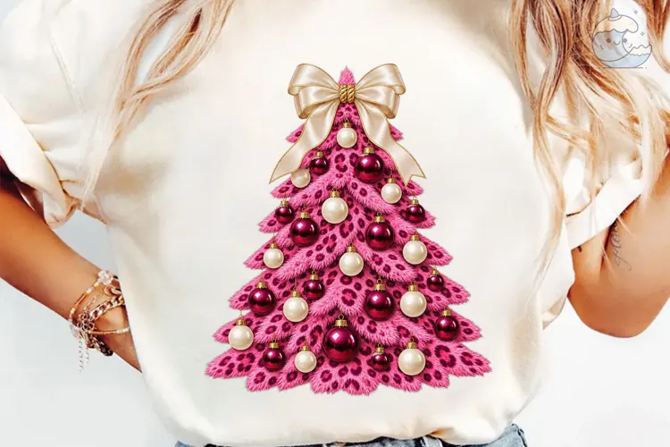 Pink Leopard Christmas Tree PNG Sublimat