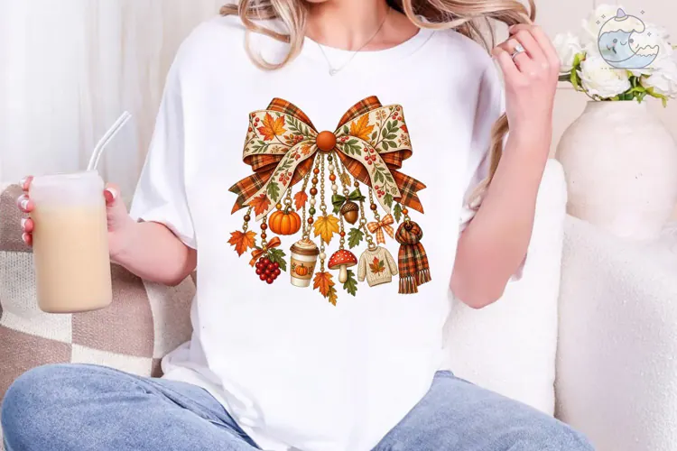 Autumn Bow Ornaments PNG Sublimation