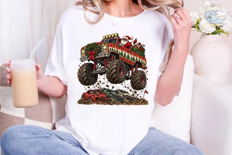 Christmas Monster Truck PNG Sublimation example image 1