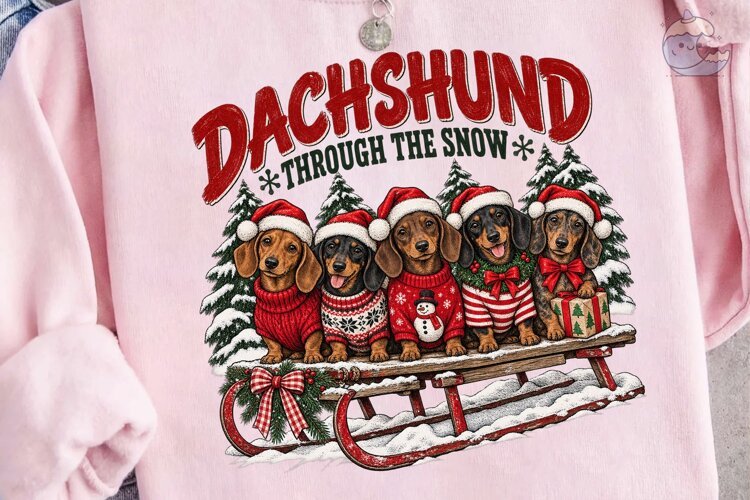 Dachshund Through Snow PNG Shirt Design example image 1