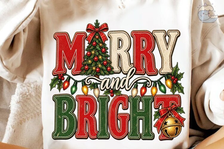 Merry and Bright Christmas PNG Sublimati example image 1