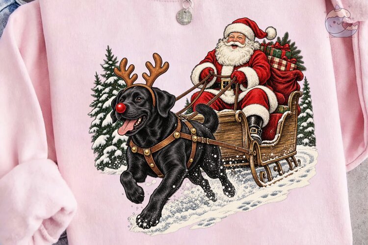 Christmas Black Dog Reindeer PNG Sublima example image 1