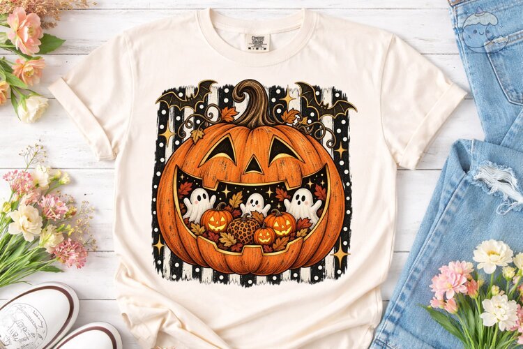 Halloween Pumpkin PNG Sublimation Shirt example image 1
