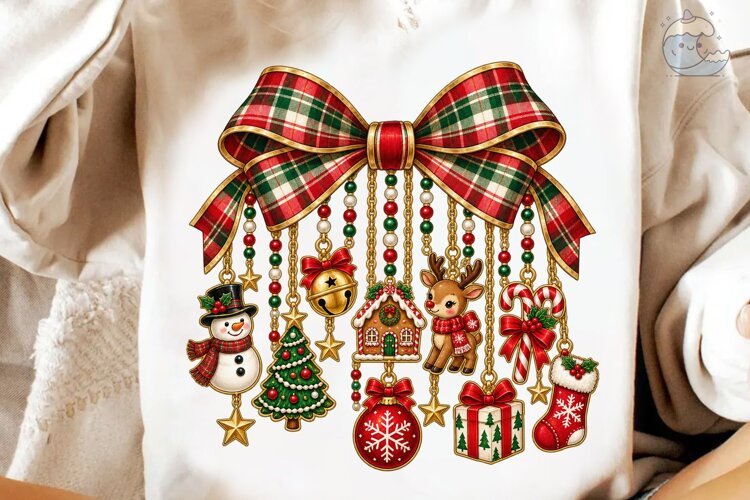 Christmas Ornament Bow PNG Sublimation D example image 1