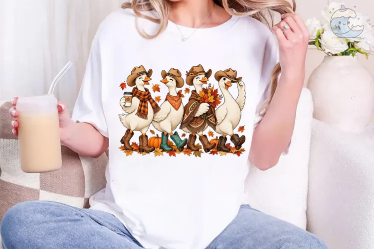 Cowgirl Geese Fall Vibes PNG Sublimation