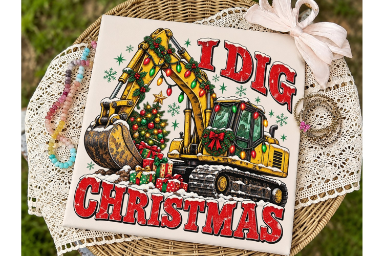 Big Dig Christmas Excavator PNG Sublimat
