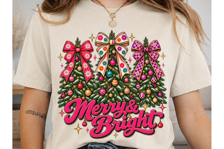 Merry & Bright Christmas Trees PNG Subli