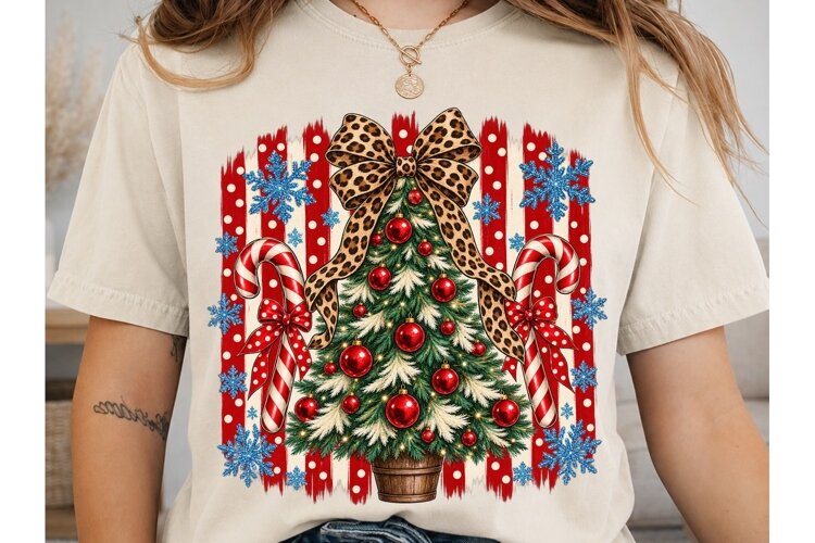 Leopard Bow Christmas Tree PNG Sublimati example image 1