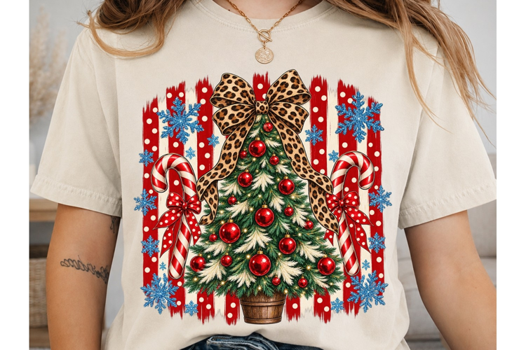 Leopard Bow Christmas Tree PNG Sublimati