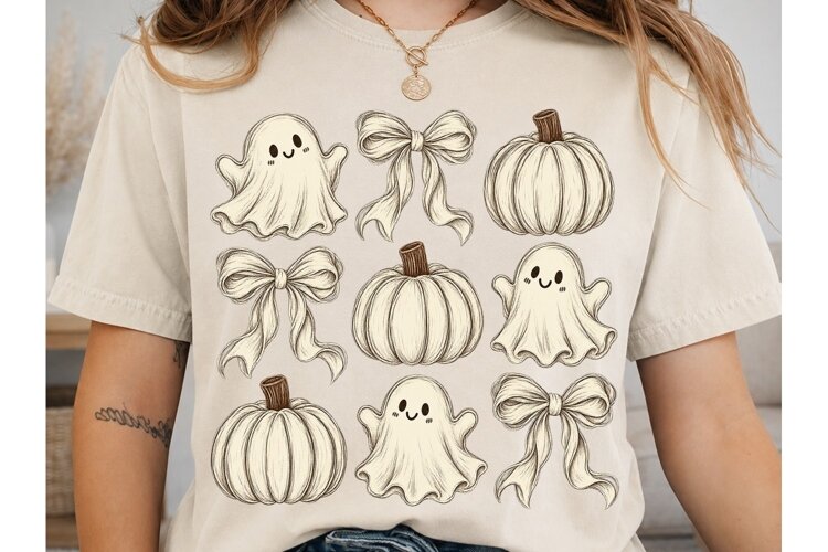 Halloween Pumpkin Ghost Bow PNG Shirt example image 1