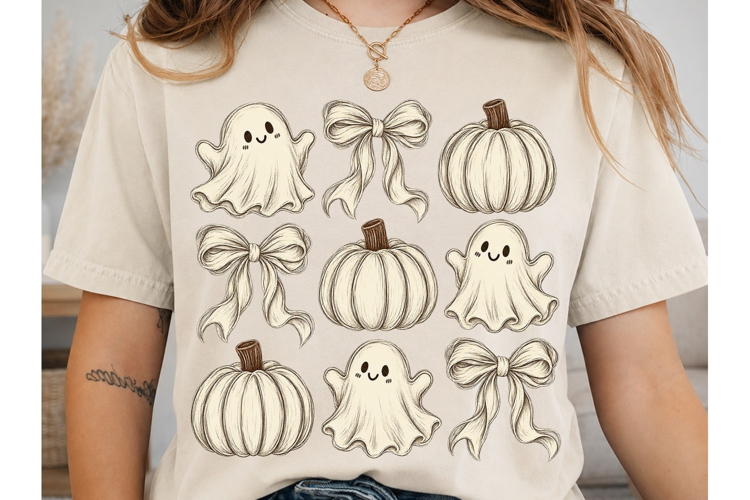 Halloween Pumpkin Ghost Bow PNG Shirt