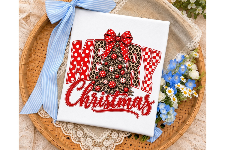 Merry Christmas Leopard Tree PNG Sublima
