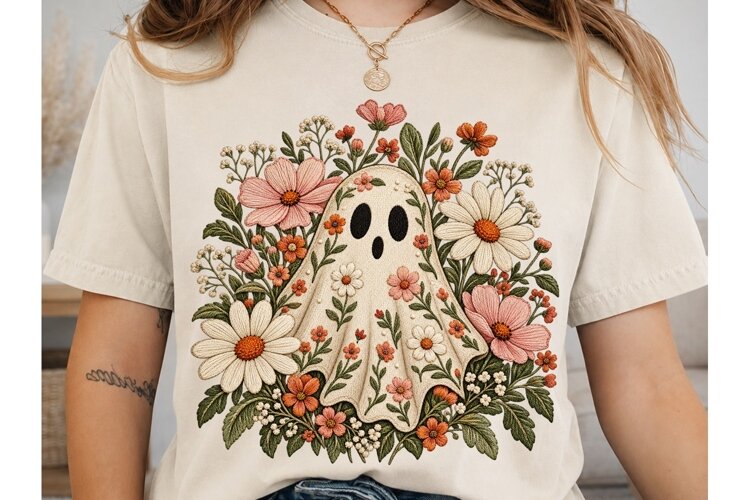 Floral Ghost PNG Sublimation Design example image 1