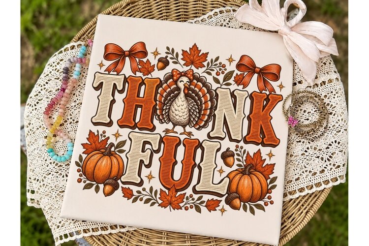 Thankful Turkey Fall PNG Sublimation Des example image 1