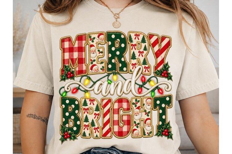 Merry and Bright Christmas PNG Sublimati example image 1