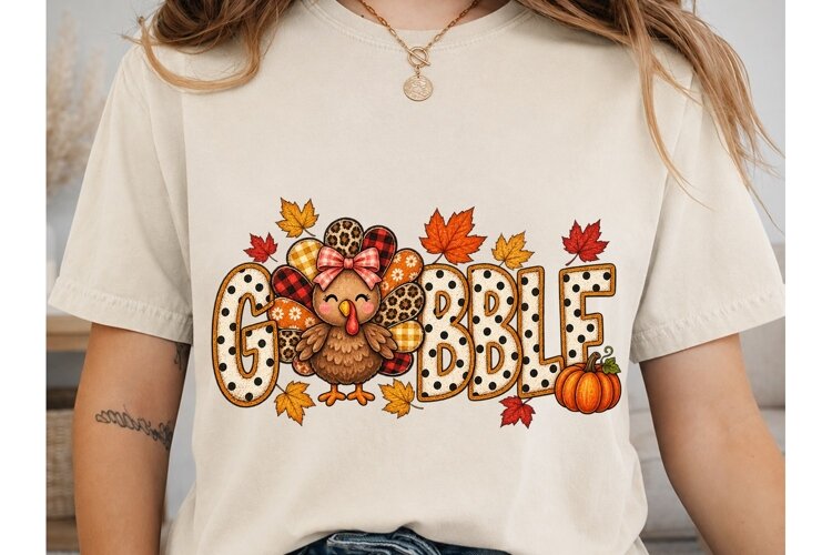 Gobble Turkey Fall PNG Sublimation Desig example image 1