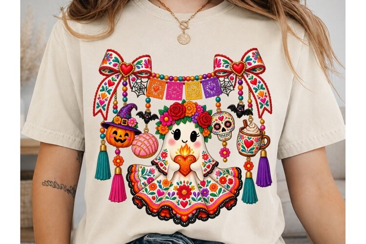 Día de Muertos Skull PNG Sublimation Shi example image 1