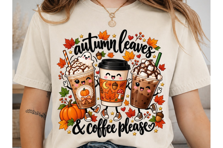 Autumn Leaves Coffee PNG Sublimation Des