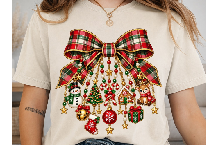 Christmas Plaid Bow Ornaments PNG Design