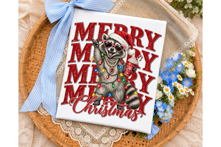 Merry Christmas Raccoon PNG Shirt Design
