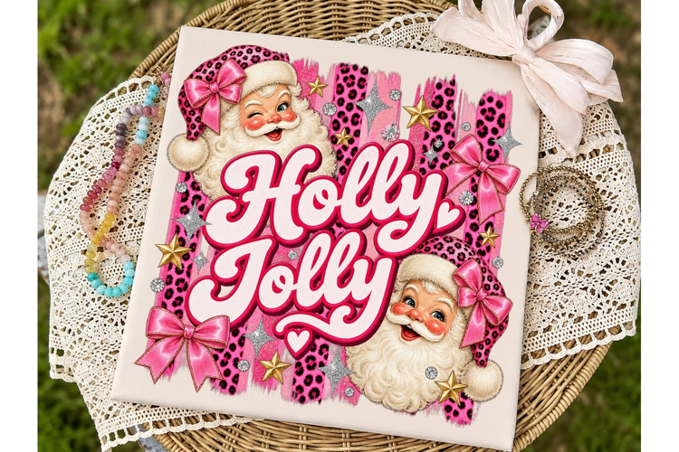 Holly Jolly Pink Santa PNG Sublimation S