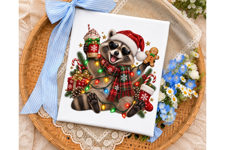 Happy Raccoon Christmas PNG Sublimation