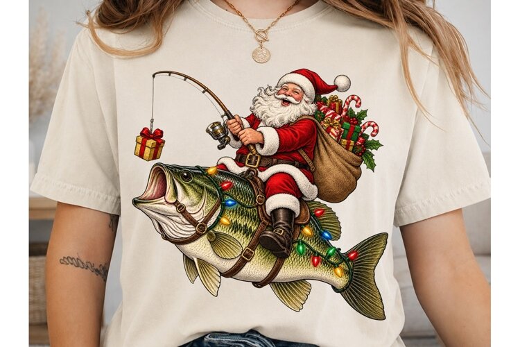 Santa Fishing PNG Sublimation Design example image 1