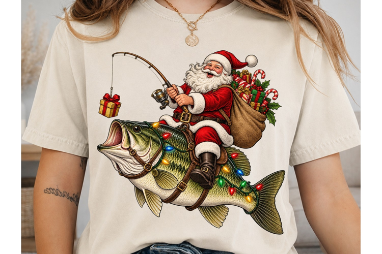 Santa Fishing PNG Sublimation Design