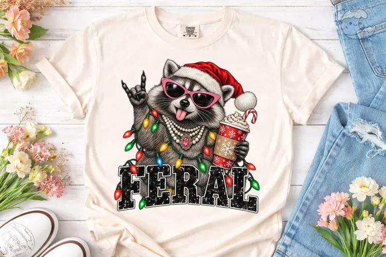 Frat Raccoon Santa PNG Sublimation Desig