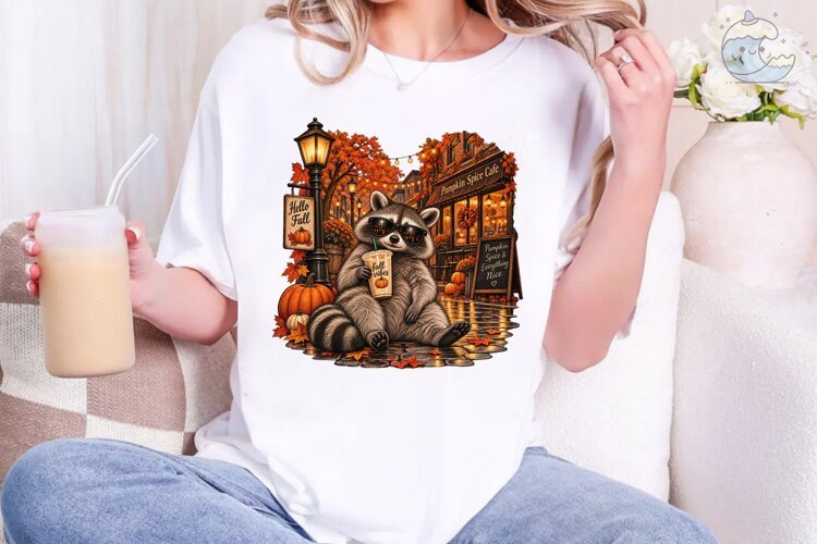 Fall Vibes Raccoon Pumpkin Spice PNG Shi example image 1