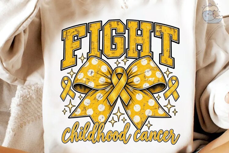 Fight Childhood Cancer Gold Bow PNG example image 1