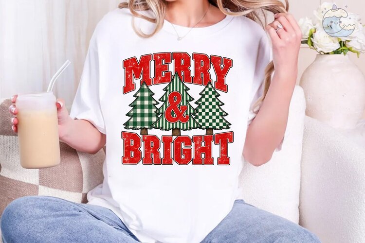 Merry & Bright Christmas PNG Sublimation example image 1