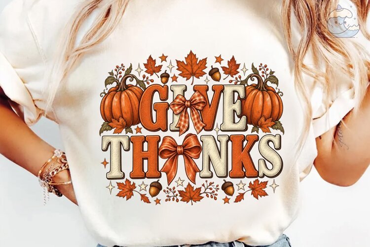 Give Thanks Pumpkin PNG Sublimation Desi example image 1