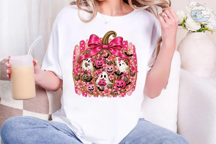 Pink Pumpkin Ghost PNG Sublimation Shirt