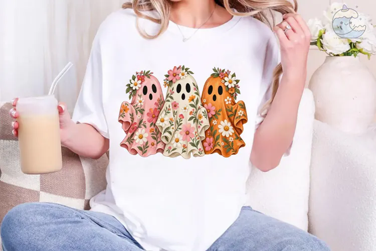 Floral Ghost PNG Sublimation Shirt Desig