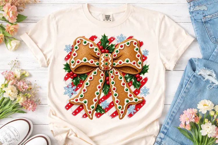 Gingerbread Bow Christmas PNG Sublimatio